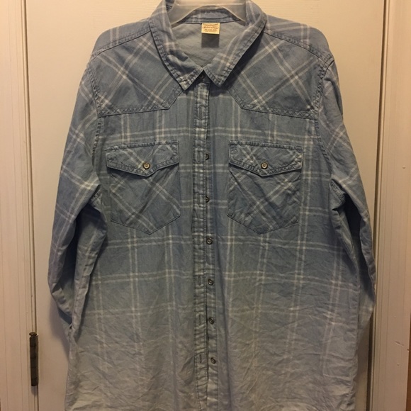 Blue plaid long sleeve button down the front shirt - Picture 2 of 3